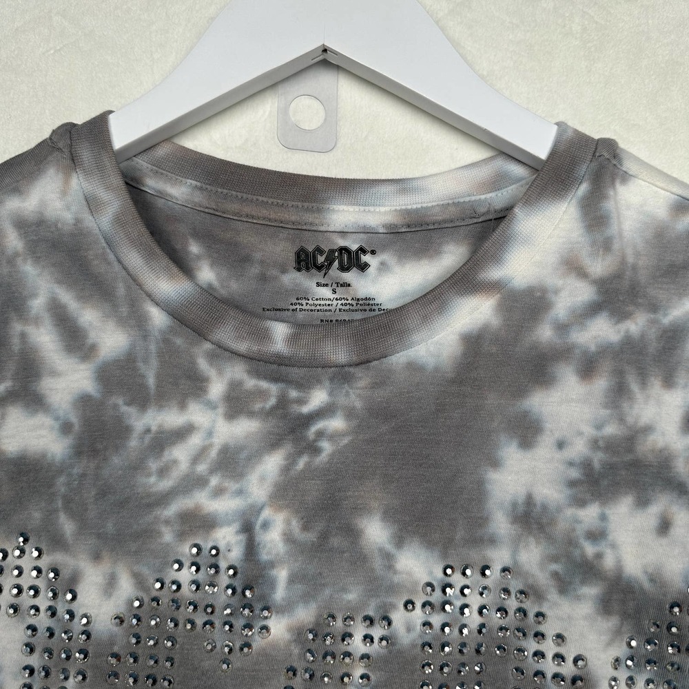 NWT AC/DC Sz S Tie Dye Short Sleeve Jeweled Studded Spellout Concert Tee Shirt - Picture 3 of 10